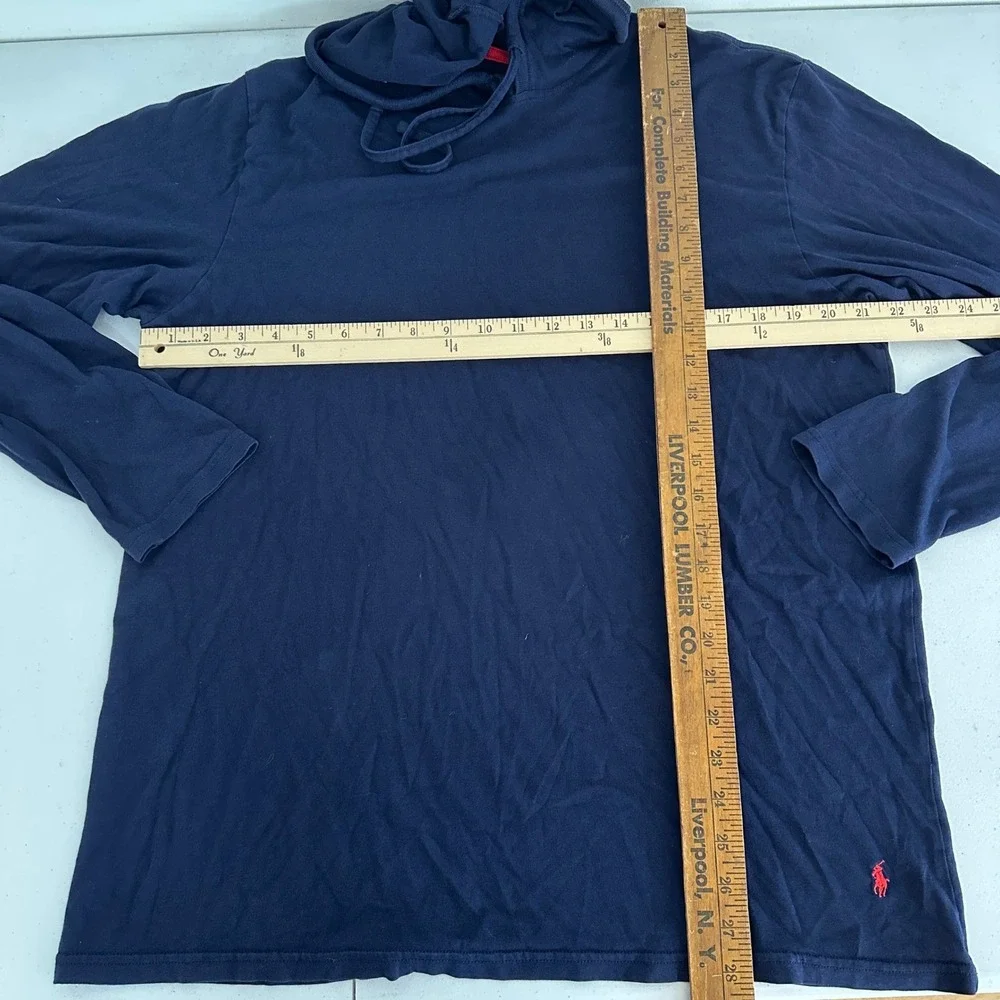 Polo Ralph Lauren Mens Long Sleeve Hoodie Lightweight T-Shirt Navy Red Pony Logo